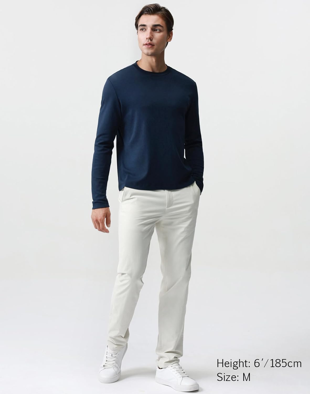 Pure Cotton T Shirts for Men Comfort Long Sleeve Tee Crewneck Jersey Moisture Wicking - Image 4