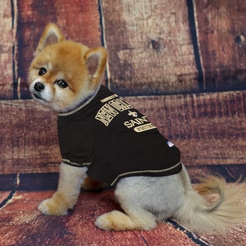 Image of NFL New Orleans Saints Dog T-shirt Large. - Licensed Shirt for Pets Team Colored with Team Logos- Premium Stretchable Materials for the comfort of your Dog & Cat