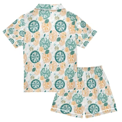 senya Green Orange Lemon A Satin Summer Pajama Sets Silk Short Sleeve Button Down Sleepwear2