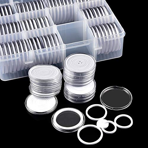 Image of 84 Pieces 46 mm Coin Capsules, with Foam Gasket and Plastic Storage Box