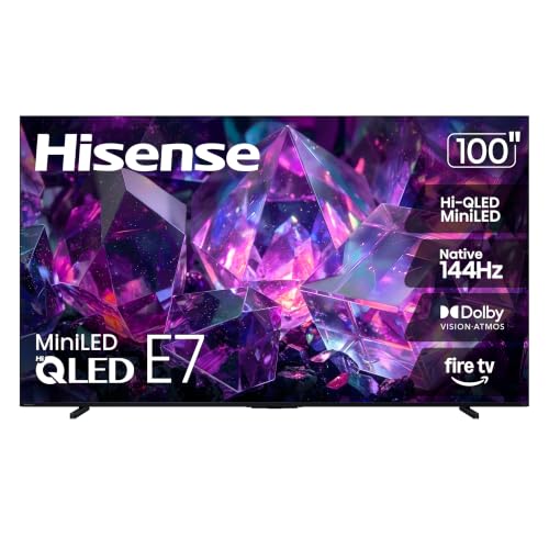 Hisense 100" E7 Cinema Series Hi-QLED Mini-LED 4K UHD Smart Fire TV (100E7SF, 2026 NEW) - Native 144Hz, AI Picture, Dolby Vision IQ · Atmos, FALD, HDR10+ Adaptive, MEMC, Alexa+