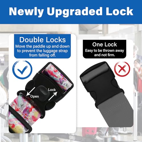 Image of Luggage Straps for Suitcases, Travel Adjustable Belt with Quick Release Buckle, Heavy Duty Nylon Bag Packing Strap, Unique Bright Identifiers Business Travel Accessories (2 Pack) - Flamingo