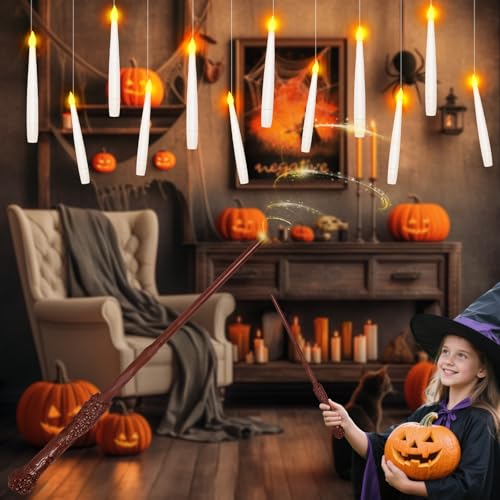 PQETBV 12PCS Velas Flotantes con Varita, Vela de Luz Parpadeante Sin Llama, LED Velas Sin Llama para Decoración de Navidad, Bodas, Halloween, Fiesta de Cumpleaños