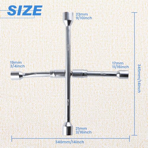 Image of 14 Inch Universal Folding Lug Wrench 4 Way Lug Wrench with Bag 4-Way Tire Cross Wrench Foldable Sliding Wheel Lug Nut Wrench for Cars, Trucks, SUVs and RVs, Socket Sizes 11 /16 inch-9 /10 inch(17-23mm