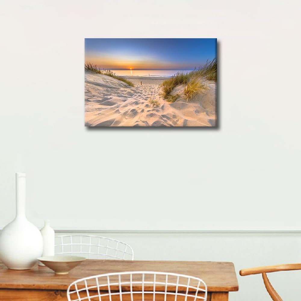 TISHIRON Dune Wall Art Seascape Pictures Print On Canvas Beach Scene Modern Artwork Sea Horizon Wall Art for Living Room Office Posters and Prints Framed Ready to Hang - Image 2