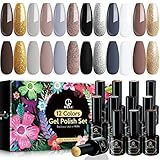 MEFA Gel Nail Polish Set, 12 Colors Glitter Black White Grey Gold Brown Classic Gel Polish Fall...