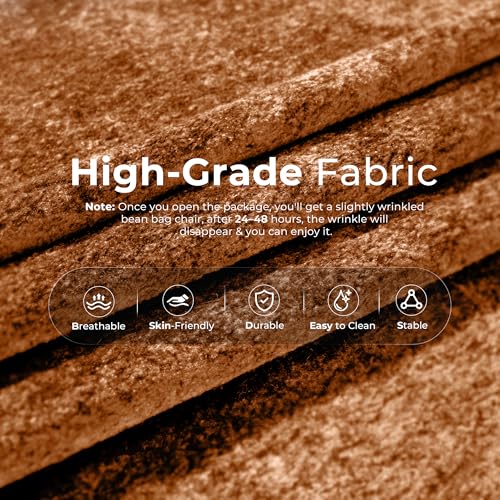 Image of HABUTWAY Giant Bean Bag Chairs Lazy Sofa for Adults,Single,Brown | Bean Bag Sofa with Filler Faux Fur, Memory Foam Bean Bag Fireside Lazy Sofa Couches for Living Room, Bedroom, Office