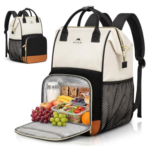 MATEIN Mochila de almoço isolada para mulheres, mochila para laptop de trabalho de 15,6 polegadas com compartimento para almoço, mochilas de computador universitárias, resistentes à água, para