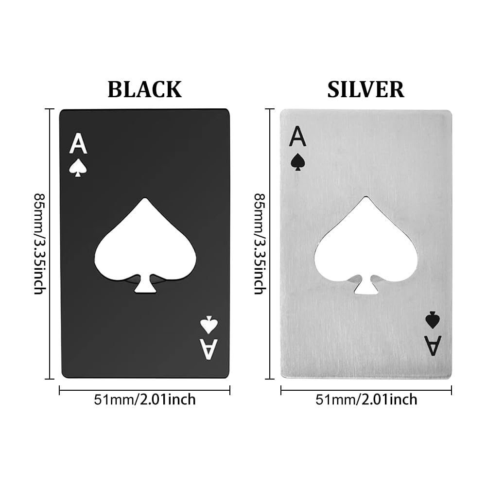 Tomedeks 2 Stuks Set Poker Flesopener, Creatieve Speelkaart Roestvrij Stalen Flesopener Gepersonaliseerde Grappige Bier Flesopener Maat Past Op Uw Portemonnee Zwart En Zilver