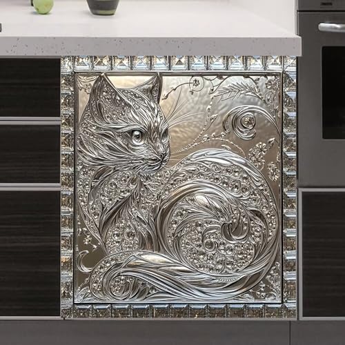 Silver Metal Cat Cubierta Magnética para Lavavajillas 23 x 26 in