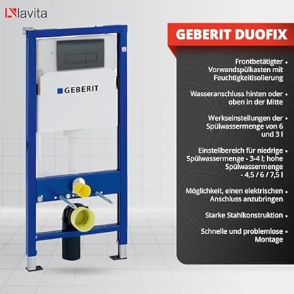 Lavita Duofix Basic Vorwandelement + Wand Tiefspül WC Shak Weiß Spülrandlos + WC Sitz + Bedienplatte Delta 25 Schwarzer Knopf Komplettset Unterputz Spülkasten Toilette Komplett Sett WC – Bild 4