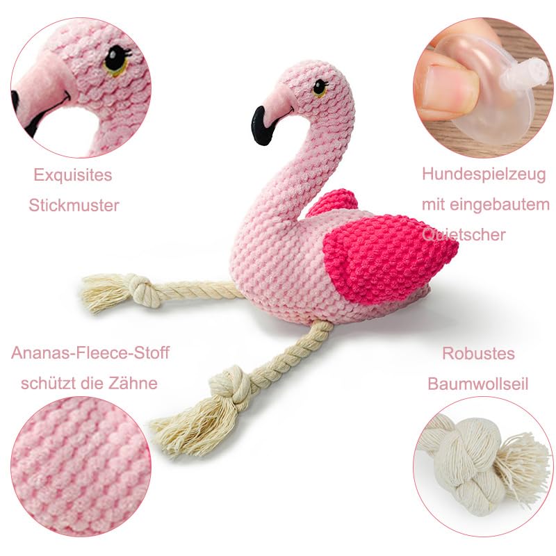 PIANG GOUER plüsch hundespielzeug,gefüllte quietschende Hundespielzeug mit weichen haltbaren stofftier für kleine mittlere große Rassen, Hunde Kuscheltier unzerstörbar（Flamingo）