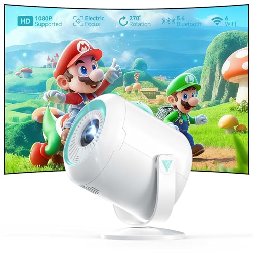 Image of Nasin VF211WF Mini Projector Native 1080P Support 4K Portable Movie Projector WIFI 6 and Bluetooth 5.4, 270° Rotation , 40-200” Display, Eletric Focus and Keystone, Sound Base Speaker, Video Projector