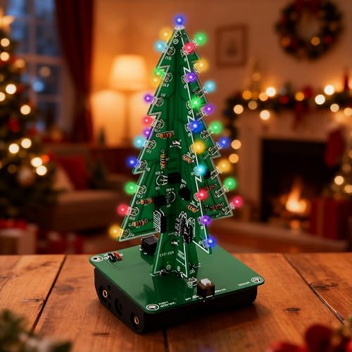 SGZIOO 3D Weihnachtsbaum DIY Elektronik Bausatz, Löt Bausatz, DIY LED Weihnachtsbaum Löten Bausatz, Löten Lernen für Elektronische Schaltungen, mit 7 Farbe, Lötbausatz für Weihnachten Dekoration