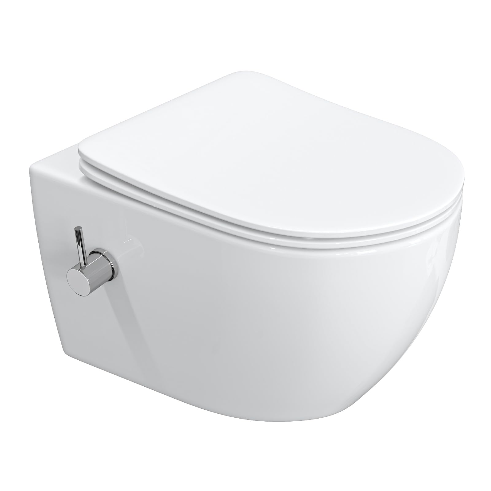 HOROW WC con ugello integrato, WC sospeso con funzione bidet, Taharet WC con rivestimento nano-rivestimento, WC con rubinetto, sedile WC con abbassamento automatico, acqua fredda, 53 x 36 x 35 cm