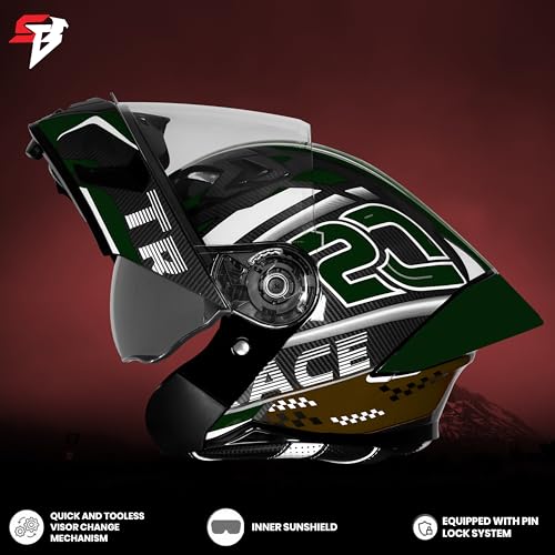 Image of Steelbird SBA-20 Trace ISI Certified Flip-Up Graphic Helmet for Men and Women with Inner Silver Sunshiled