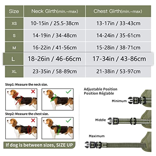 HEELE Dog Harness, Dog Harness for Small Medium Large Dogs No Pull Adjustable Padded Reflective Harness with Handle for Walking Training, Green, L