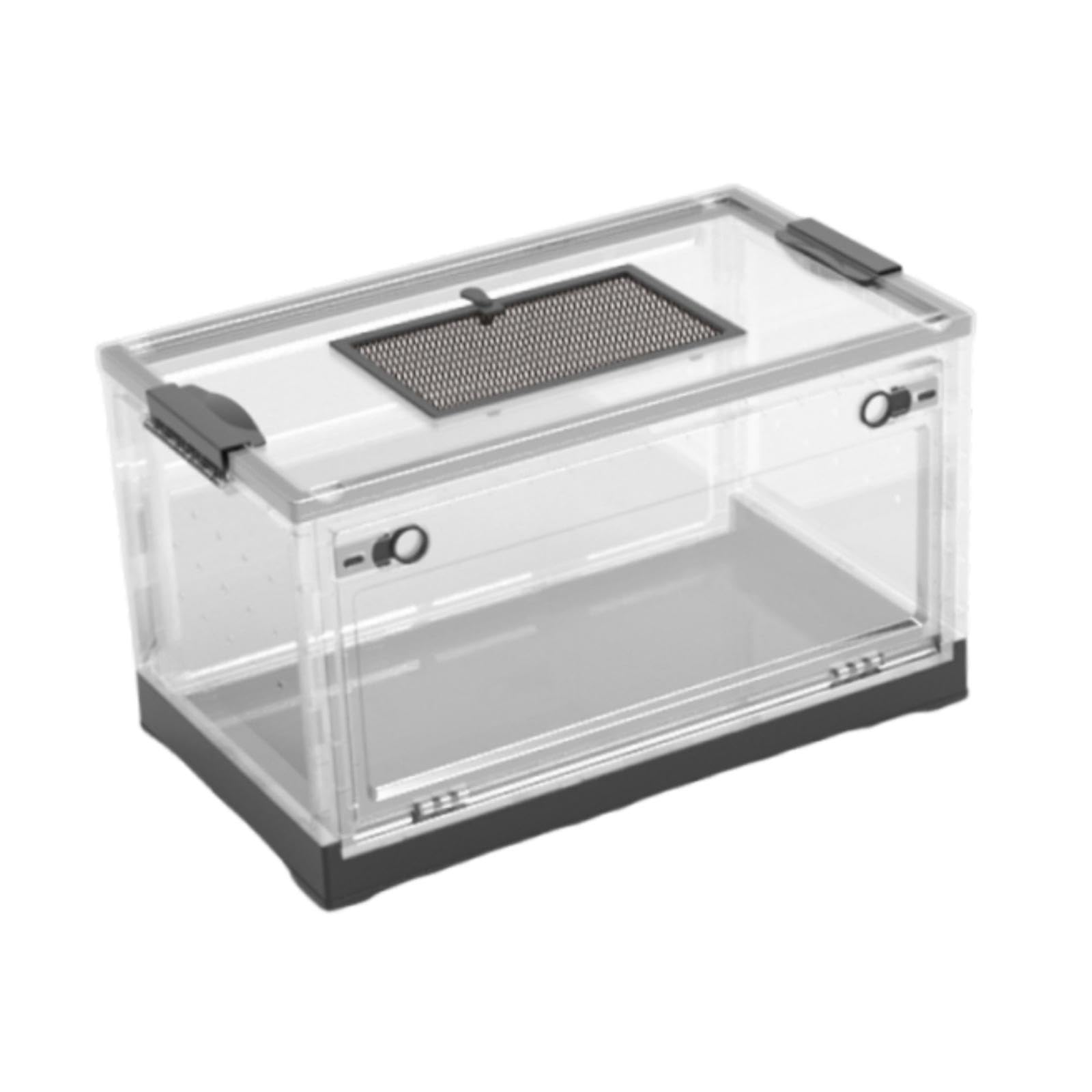 Terrario Transparente para Reptiles con Tapa Deslizante Ventilada, Hábitat Plegable con Frontal, Fabricado en Material Pet/PP, Adecuado para Uso Domés, Black L, Individual