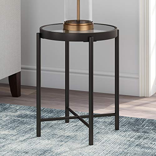 Henn&Hart Contemporary Metal Side Table with Glass Top in Blackened Bronze