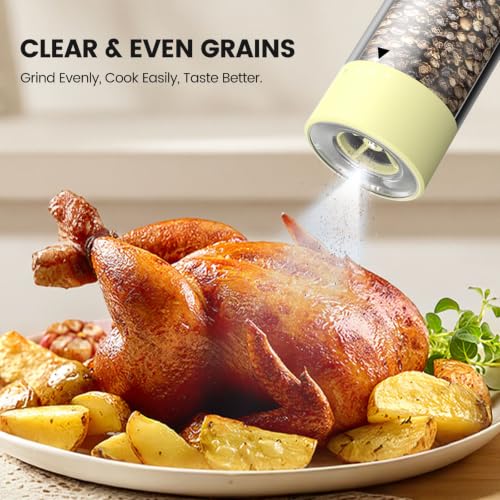 Image of Electric Salt and Pepper Grinder Set - Rechargeable Automatic Salt and Pepper Shakers, Kitchen Appliances with External Adjustable Coarseness, Larger Hopper for Cooking, Home Gifts(2 Pack,Yellow)