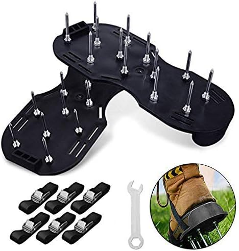 GoTravel2 Lawn Aerator Shoes, Heavy Duty Spiked Sandals for Aerating Lawns, 3 Zinc Alloy Buckles and 3 Straps, Spikes and Wrench, Manual Lawn Aerator Saddles for Aerating Your Lawn or Yard (Black)