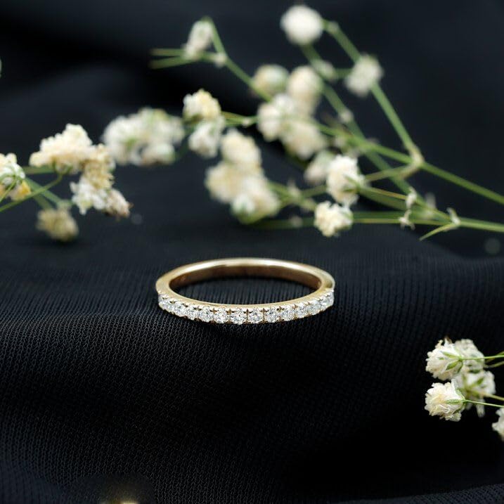 Diiro 14K White Gold Plated Moissanite Eternity Band Dainty Stacking Ring 1 Ct Round Cut Diamond Wedding Bands for Women3