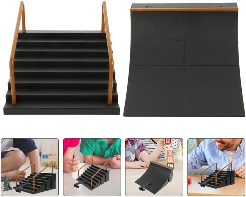 VANZACK Fingerboard Ramp Set 2 Pack Finger Board Obstacles for Skateboard Finger Skateboard Training Props for Tricks Kids Coordination Practice 5.51 X 5.11 X 4.52 in image 5