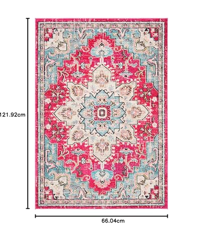 Safavieh Distressed Rug for Living Room Dining Room, Bedroom - Madison Collection, Short Pile, in Fuchsia and Blue, 67 X 122 cm - Image 2