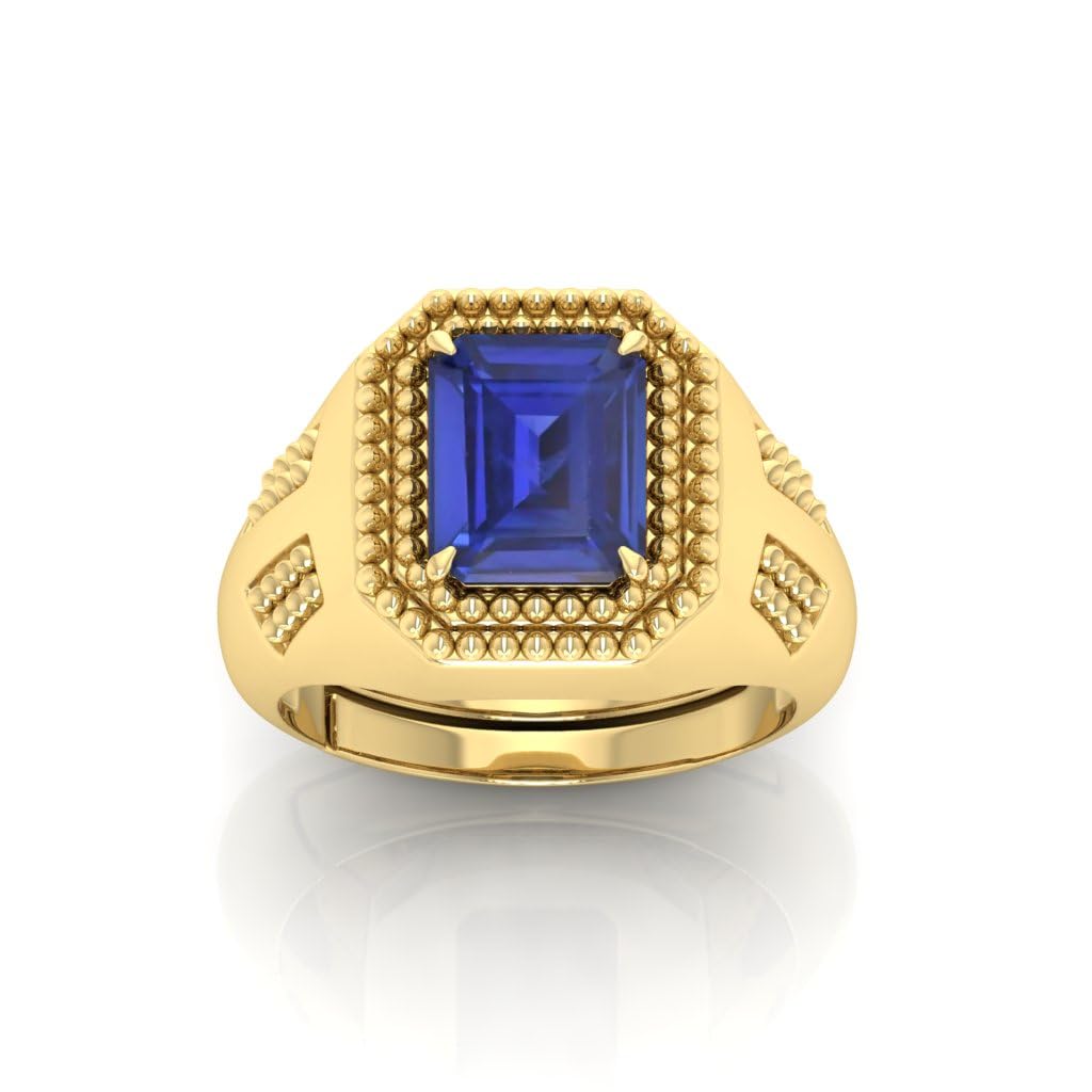 Akshita gems Anello Panchdhatu placcato oro con zaffiro blu originale