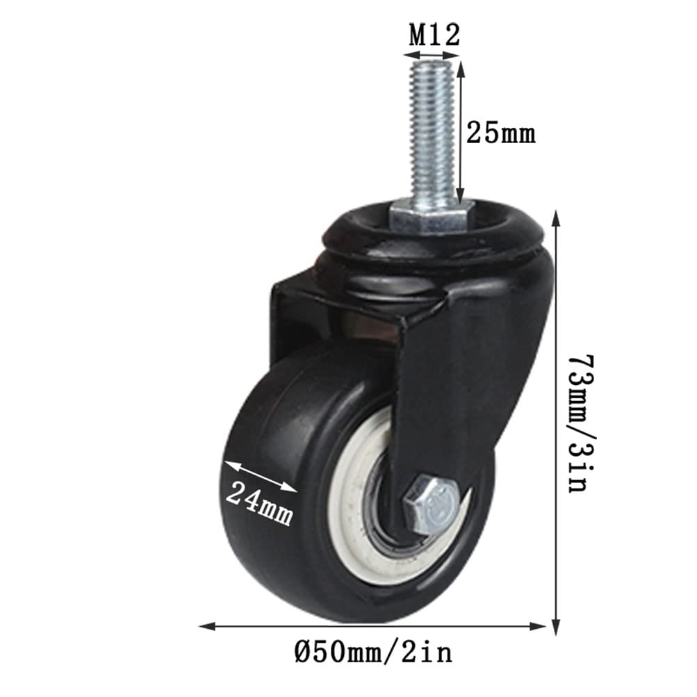 Koła jezdne, Koła do dużych obciążeń, koła przemysłowe z trzpieniem, 50 mm śruba M12 wózków DIY poliuretanu, przemysłowych(Swivel x4)