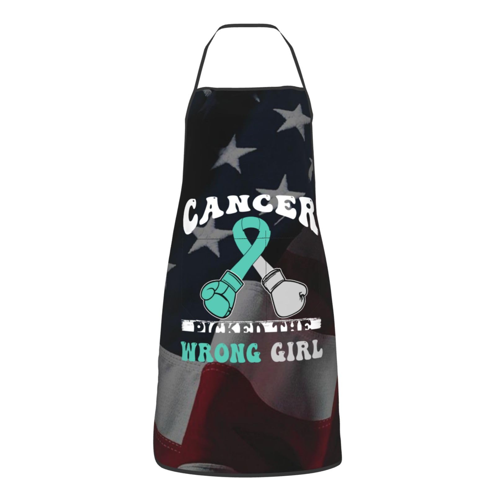 nopicsn Cancer Picked The Wrong Girl Cervical Cancer Apron for cooking with Pockets Women Men Kitchen Chef Funny Aprons