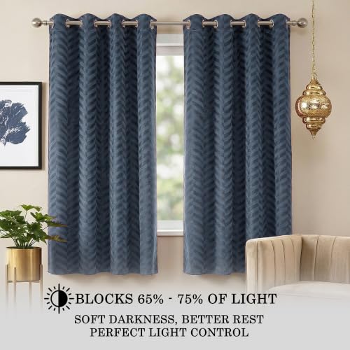 Image of 100% Thermal Room Darkening Curtains 5 Feet, Bluish Grey | Embossed Panels Light Block Thermal Insulated & Noise Reducing Window Curtains (Bluish Grey, 60 Inch)