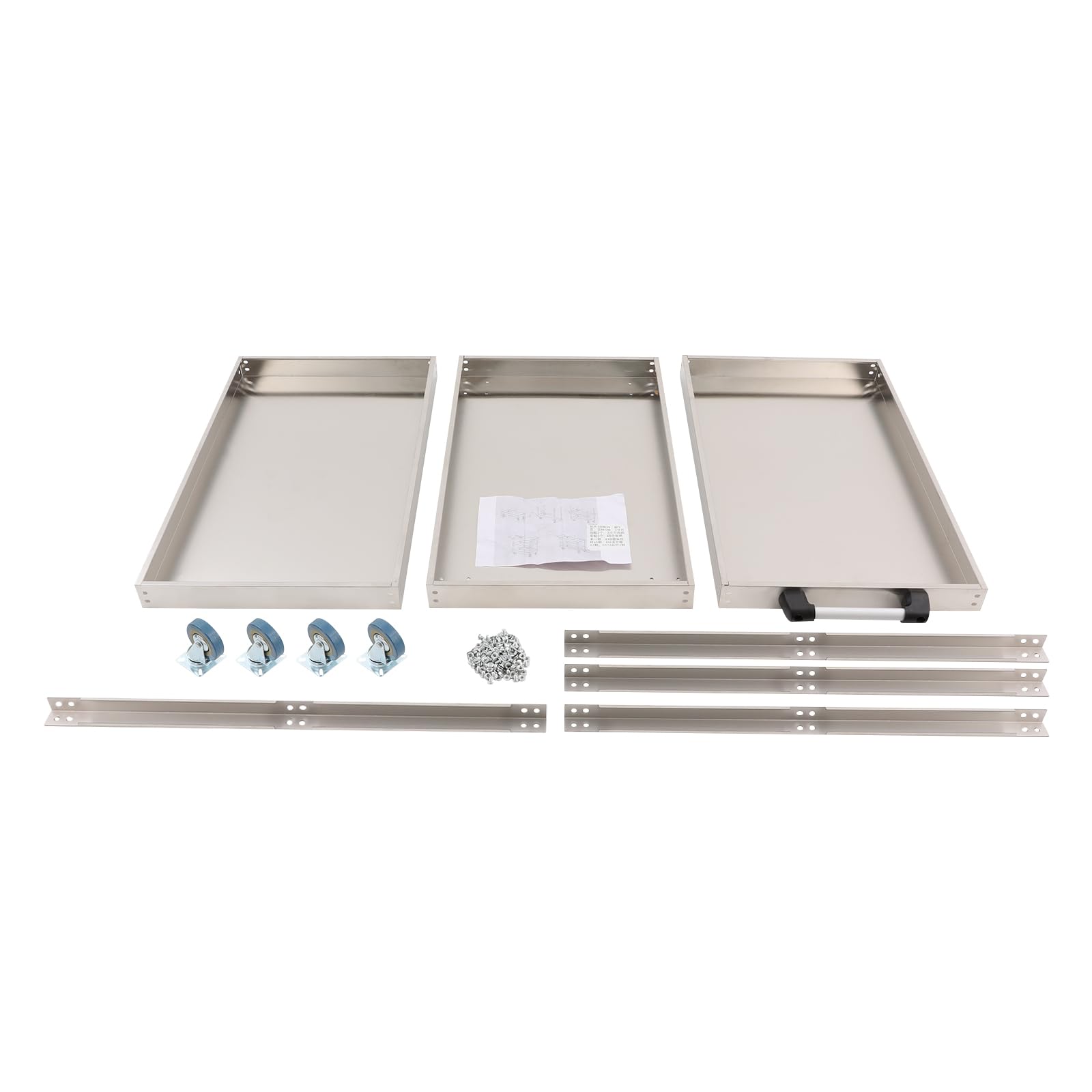 Carrello da portata in acciaio inox, portatile, con 3 partizioni e 4 ruote, carrello da cucina per ristoranti, cucine e cantieri, portata: 150 – 200 kg, 80 x 48 x 90 cm