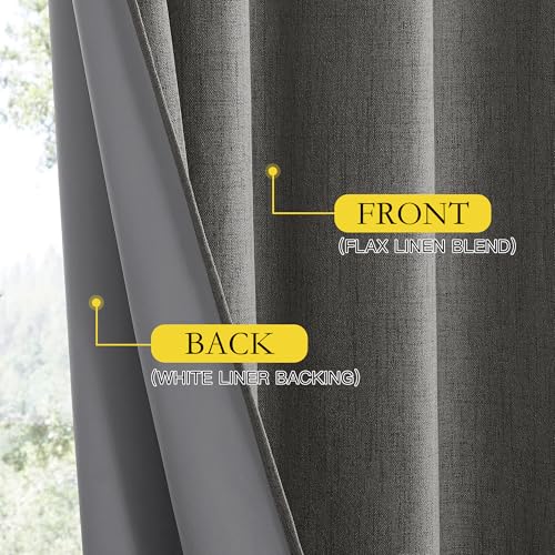 NICETOWN Grizzle Gray Vintage Linen 100% Blackout Curtains for Living Room, Thermal Insulated Curtains 95" Long, Noise Reducing Window Treatment Drapes for Bedroom, 52" Wide Per Panel, Set of 2 - image 6