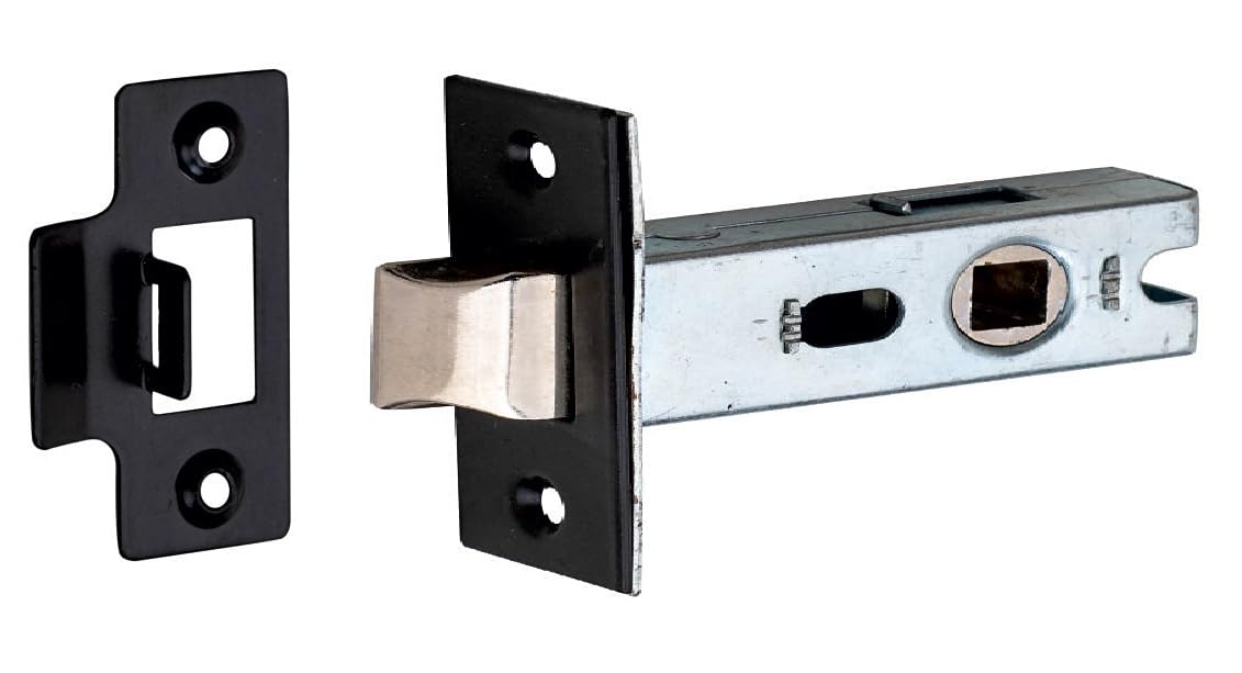 Golden Grace Bolt Through Sprung Lever Door Handle Tubular Latch in Matt Black Finish, Nickel Plated - 3" 75mm