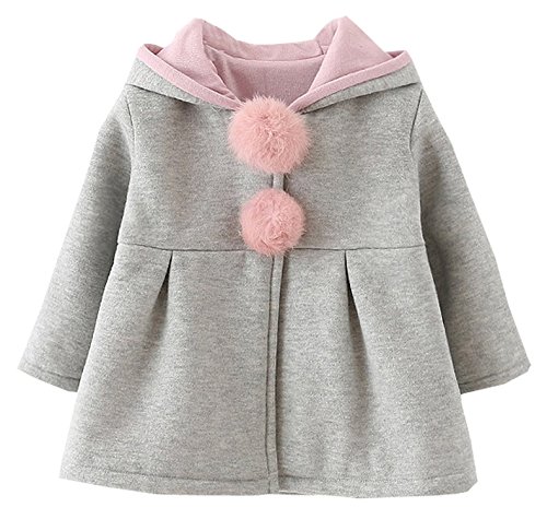 RJXDLT Baby Girl's Toddler Kids Fall Winter Coat Jacket Outwear Ear Hoodie Sweatshirt (3-6 Months, Gray) 135