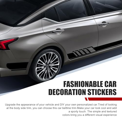 Image of 2PCS Car Side Body Decals, 4.52 inch x 88.58 inch Car Side Skirt Long Stripes Decals, Waterproof Personalized Stripe Stickers, Auto Stickers Accessories, Creative Door Decoration Stripe (Black)