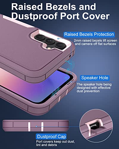 Dahkoiz for Samsung Galaxy S23-FE Case, and Glass Screen Protector, Dust-Proof Port Cover, Full Body Silicone Rubber Covered, Non-Slip Drop-Proof Phone Case for S23 FE 5G(2023), Pink/Purple