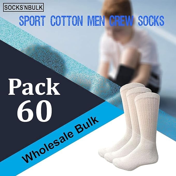 SOCKS'NBULK 60 Pairs Wholesale Bulk Sport Cotton Mens Crew, Ankle, Tube Socks, Size 10-13 (Mens - Assorted Crew)2