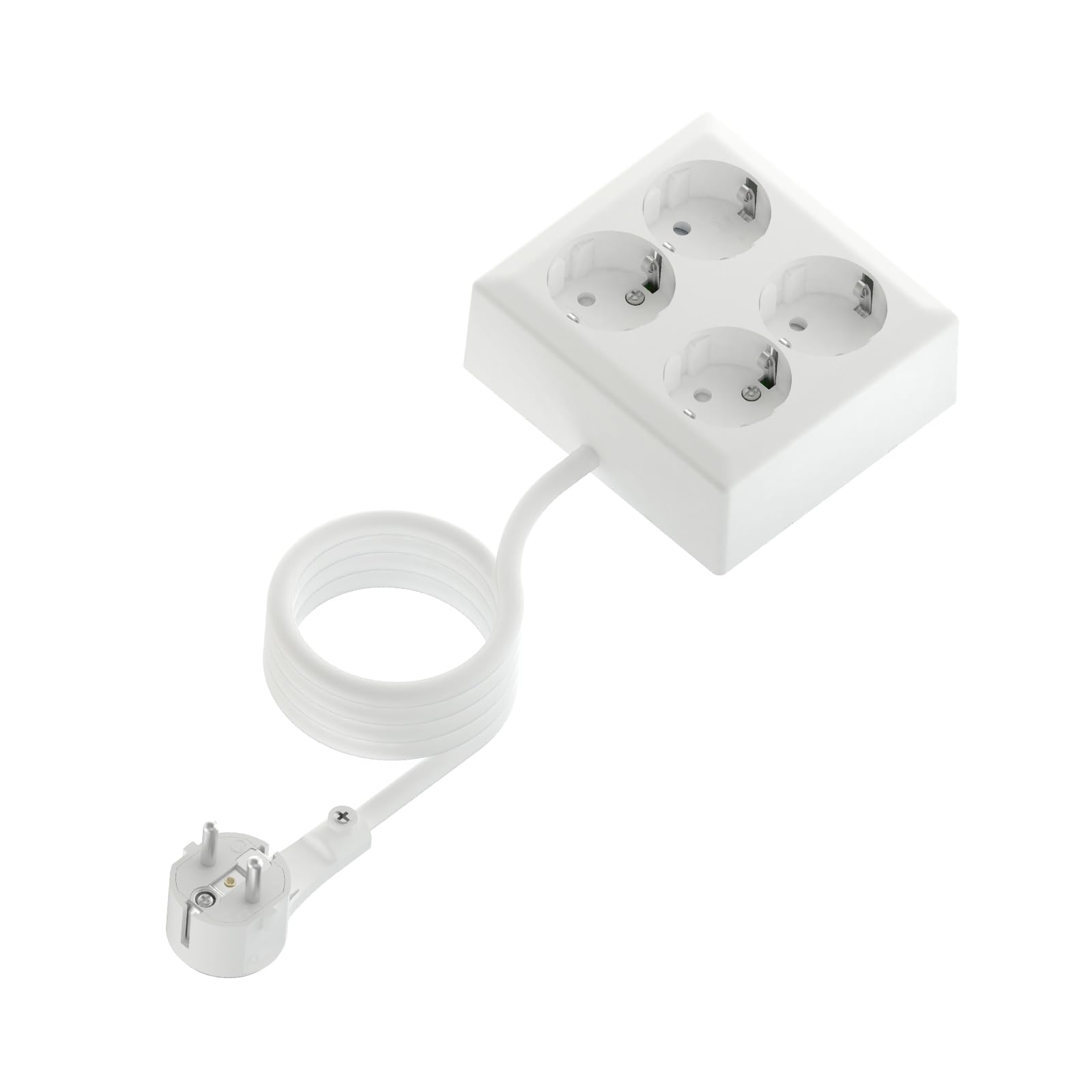 Temolink Euro Classic 4 Fach Aufputz Steckdose mit 3m Kabel und Flachstecker, 250V 16A, Mehrfachsteckdose für Innenbereich, Platzsparend, Weiß