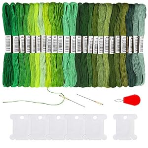 Pllieay 24 Skeins Friendship Bracelets Floss, Green Gradient Embroidery Floss, Cross Stitch Threads with 6 Floss Bobbins, 2 Embroidery Needles and 1 Needle Threader for Cross Stitch Project