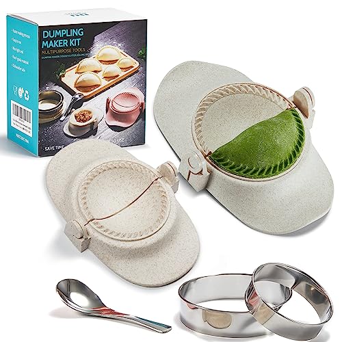MUMSUNG Empanadas press mold maker Set, Dumpling Mold Set for Pierogi, Pastelitos, Calzone, Turnovers, Chinese Dumpling, White 2 Sizes (4