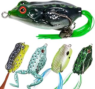 RUNCL Topwater Frog Lures 5PCS, Durable Lifelike Silicone Bass Bait, Floating Realistic Frog Lures Kit for Freshwater Saltwater, Topwater Fishing Lures for Pike Snakehead Salmon Trout Catfish