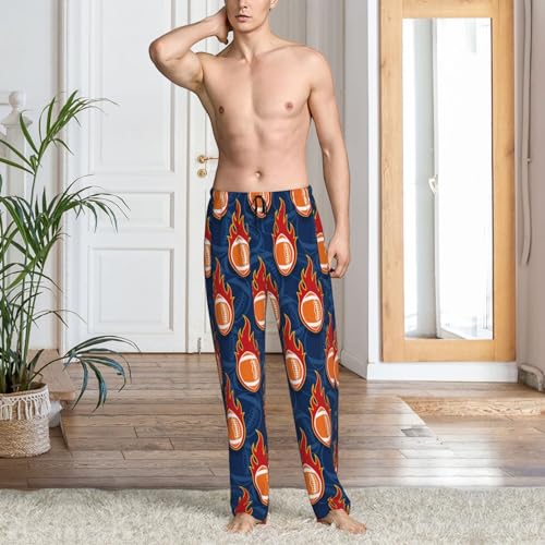 Vosery Mens Pajama Pants Bottoms With Pockets- American Football Fire Flames Soft Men Lounge Pants, Comfy Mens Pj Pants2