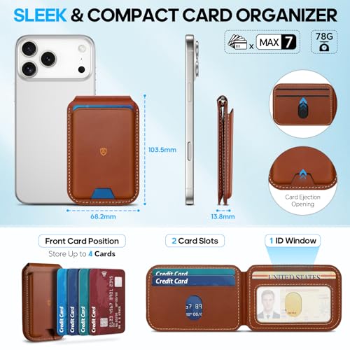 Coque iPhone 17 en cuir véritable marron avec porte-carte MagSafe - 7