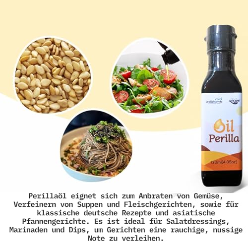 NECIPE Premium Sesamöl 120ml | Koreanisches Kaltgepresstes Öl für Kartoffelsalat, Pfannengerichte, Grillmarinaden und Dips | Nussig, Vielseitig, Natürlich Ohne Zusatzstoffe (Perillaöl)
