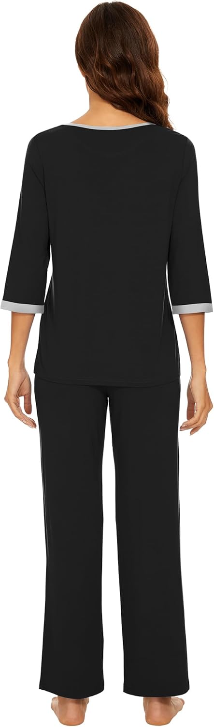 WiWi Womens Pajamas Viscose from Bamboo Super Soft Pajama Set 3/4 Sleeve Sleepwear Cooling Pjs with Pockets S-XXL - Image 2
