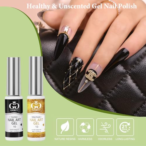 Nail Art Polish Set Gel Liner Nail Art Kit For Nail Design Polish Gel Art Paint For Nail 4 Colors Black White Gel Nail Polish Soak off Curing Requires 8ml with Thin Nail Art Brush - Image 6
