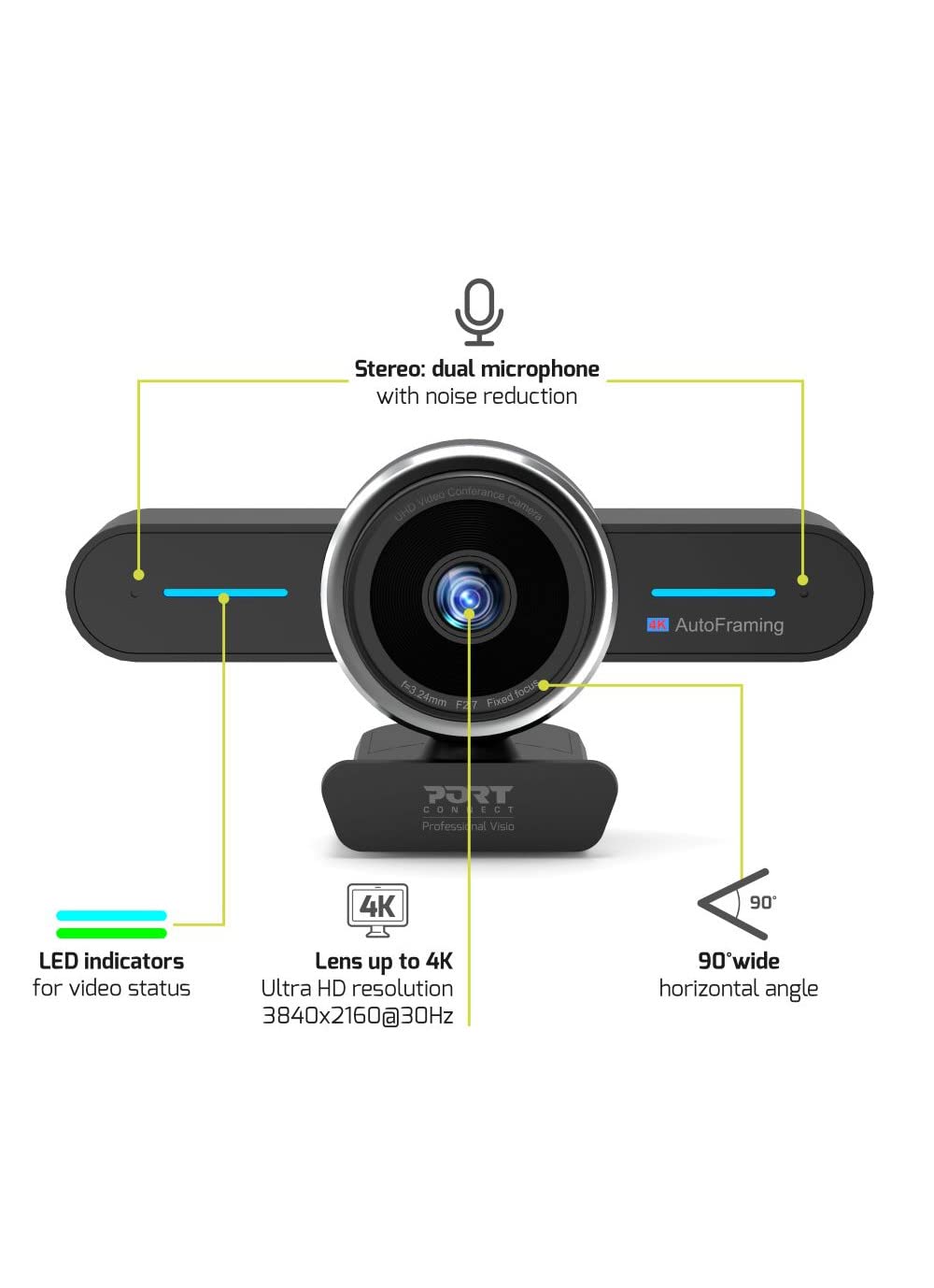 Port mini kamera konferencyjna 4K z automatycznym odzyskiwaniem UHD