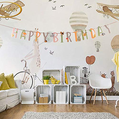 Image of SUNBEAUTY Woodland Party Decorations Woodland Happy Birthday Banner Forest Animal Garland for Kids Boys Girls Baby Shower Woodland Birthday Jungle Party Decoration Supplies | Pre-Strung
